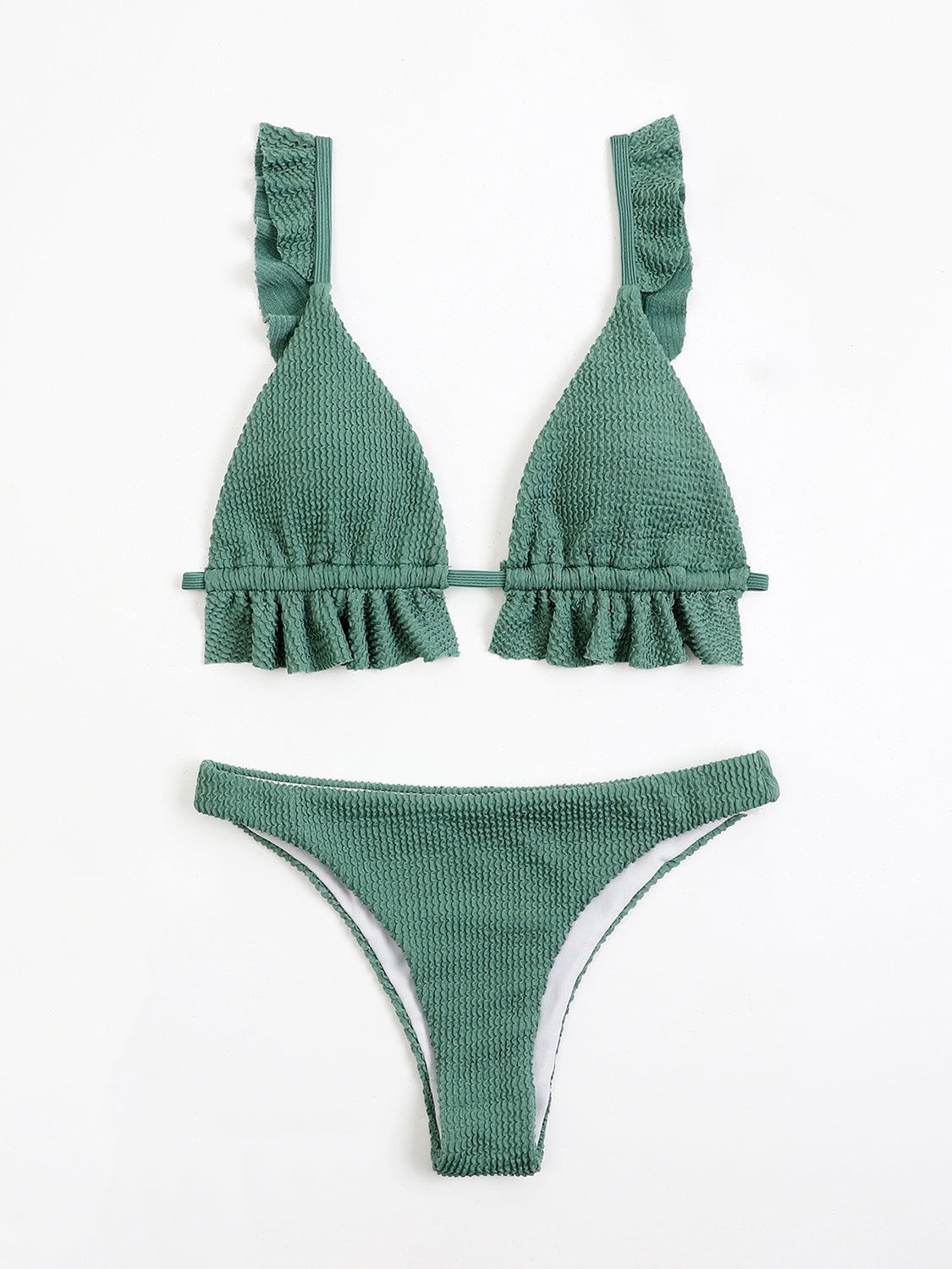 Ruffled Textured Wide Strap Two-Piece Bikini Set