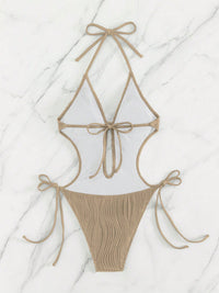 Textured Cutout Tied One-Piece Swimwear