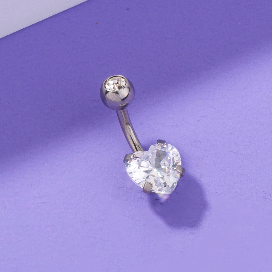 1 Piece Belly Rings Fashion Heart Shape 304 Stainless Steel Plating Zircon