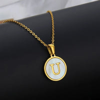 Titanium Steel 18K Gold Plated Simple Style Plating Inlaid Shell Letter Necklace