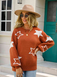 Star Round Neck Long Sleeve Sweater