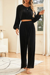 Round Neck Balloon Sleeves Top and Pants Set