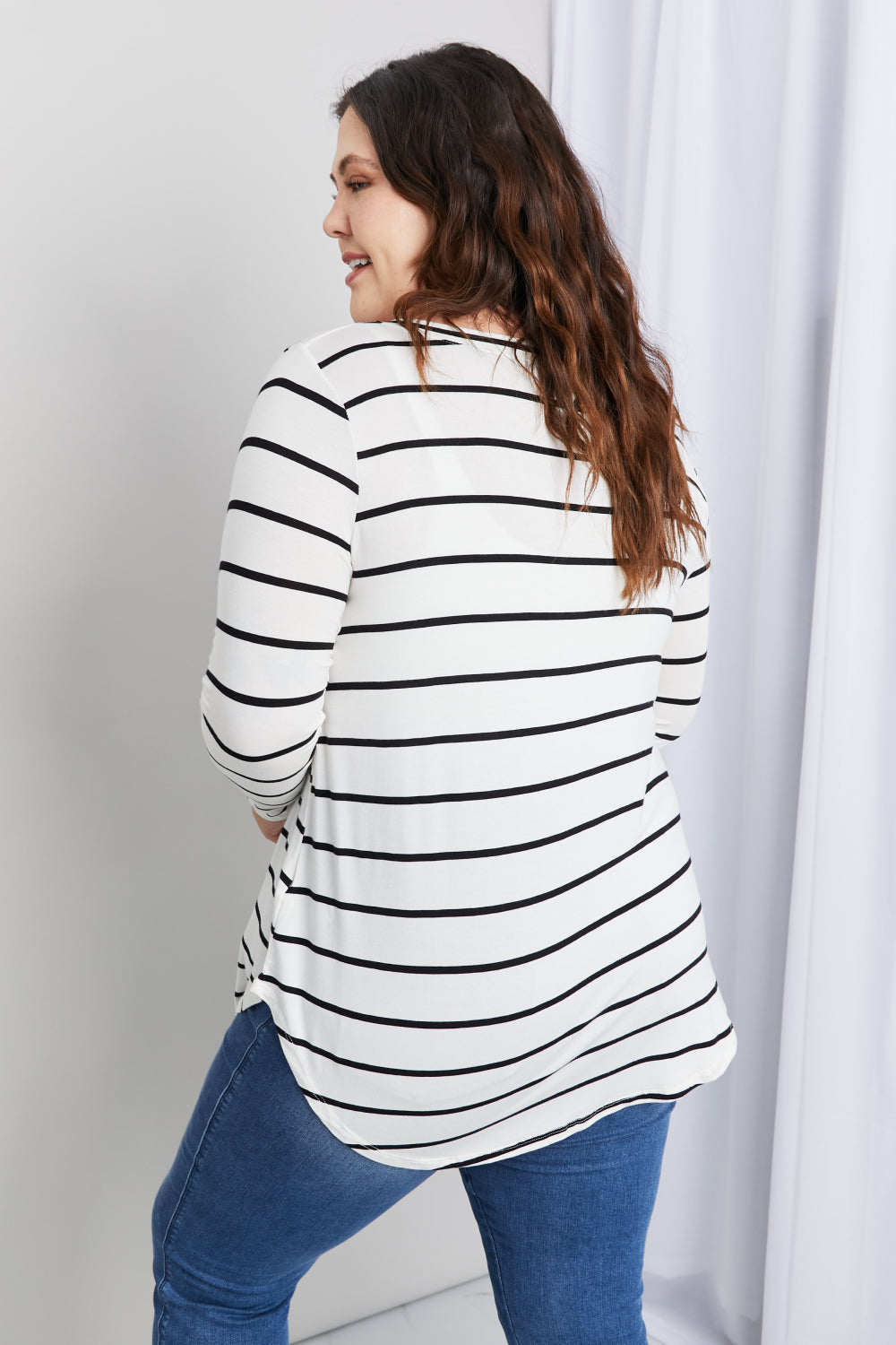 Zenana Full Size Striped V-Neck Long Sleeve Top