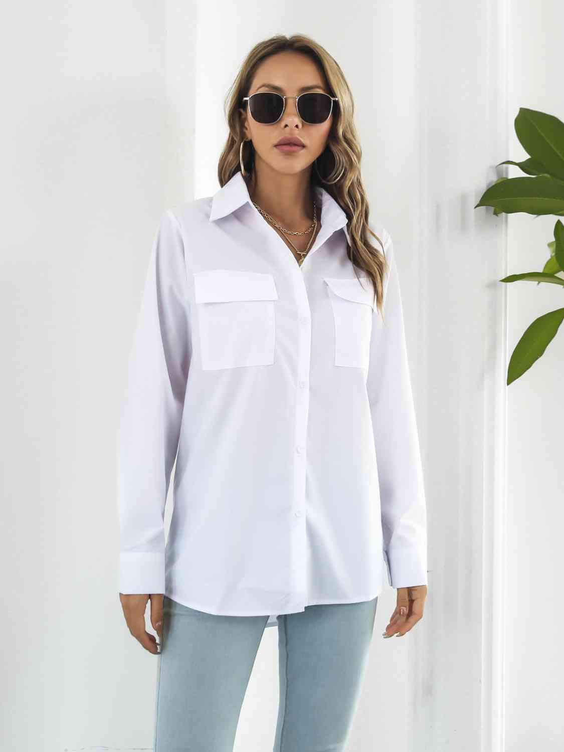 Collared Neck Buttoned Shirt with Pockets
