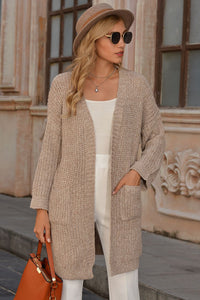 Open Front Drop Shoulder Cardigan with Pockets