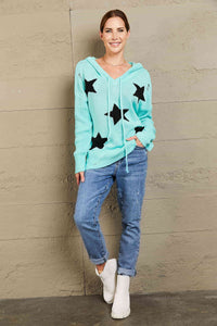 Woven Right Star Distressed Slit Hooded Sweater