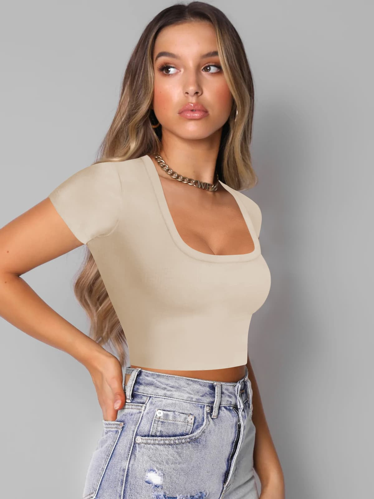 Square Neck Cropped T-Shirt