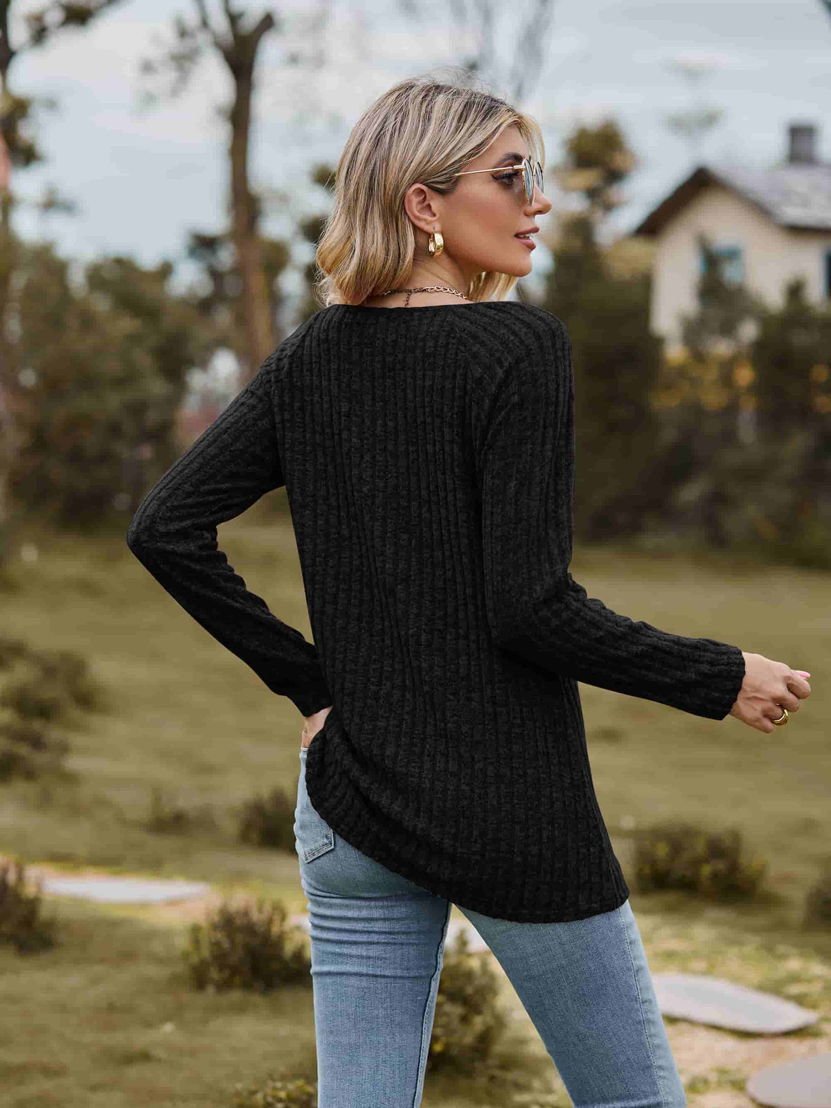 Ribbed Square Neck Long Sleeve Tee